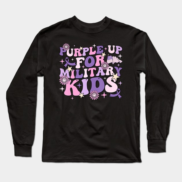 Purple Up For Military Kids Cute Groovy Military Child Month Long Sleeve T-Shirt by Send Things Love